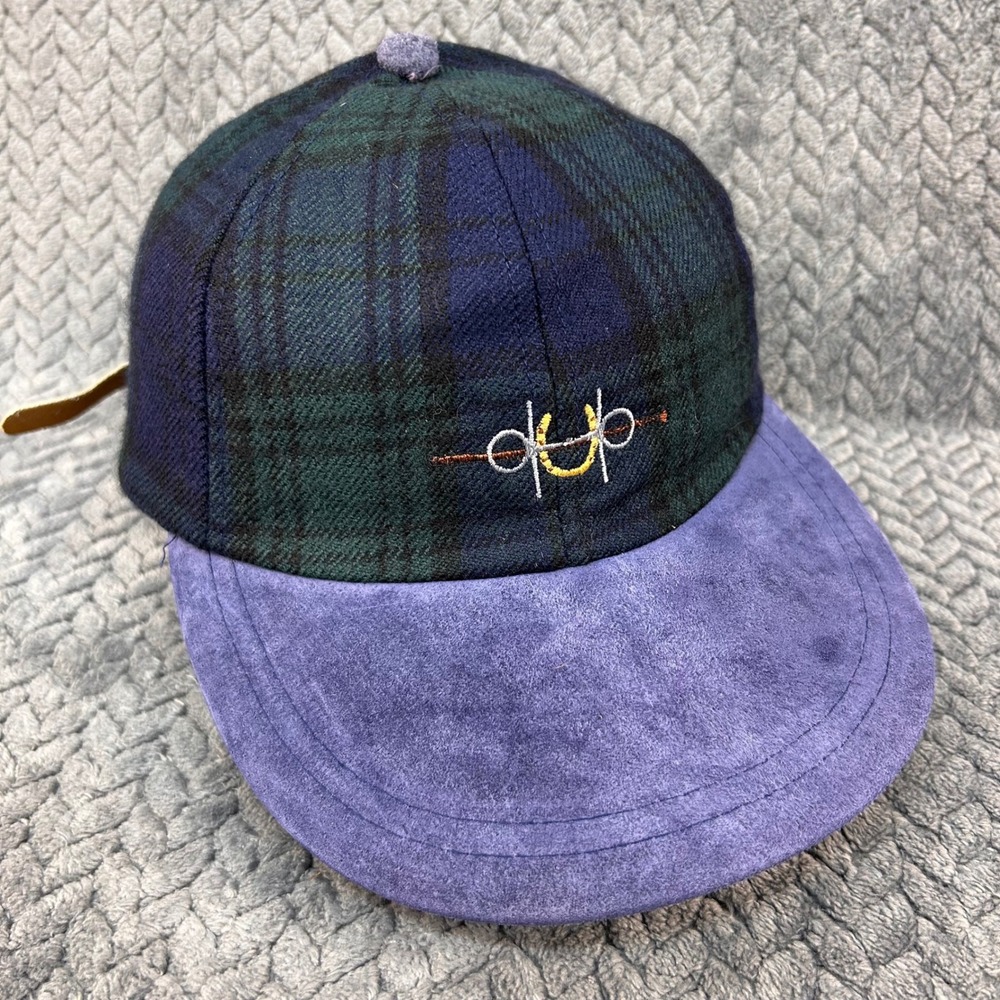 Abstract Graphic Blue Green Plaid Unbranded Hat Leather Suede Strapback OSFA‎